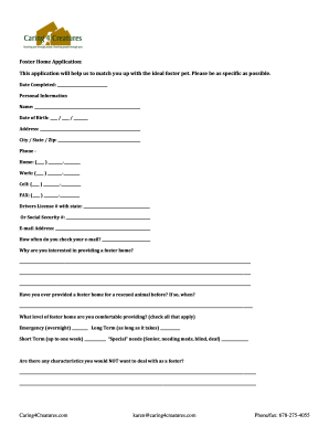 Foster Home Application Form