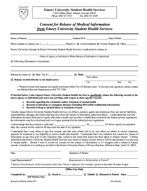 Emory University Medical Information Release Consent