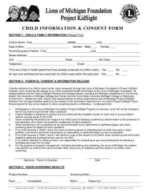 Child Vision Screening Consent Form