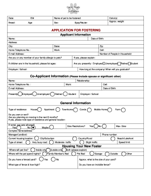 Pet Foster Application Form