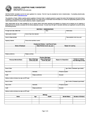Foster Adoptive Family Inventory Form