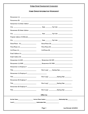 Homeowner Information Worksheet
