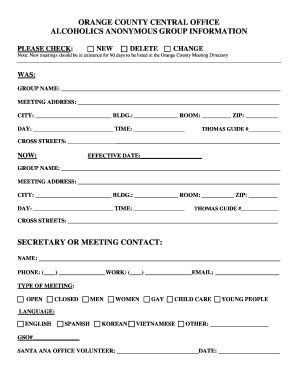 Alcoholics Anonymous Group Information Form