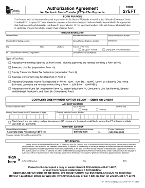 Nebraska EFT Authorization Agreement