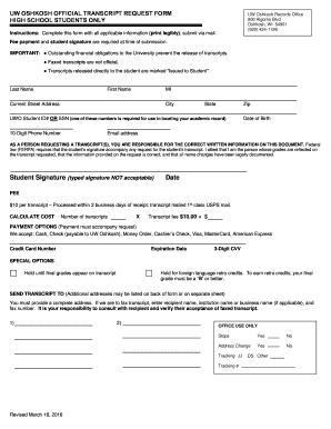 UW Oshkosh Official Transcript Request Form