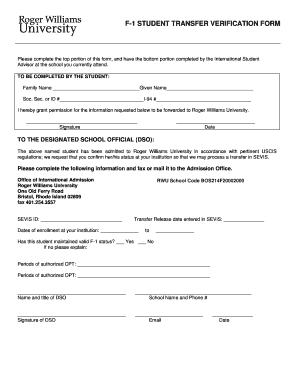 F-1 Student Transfer Verification Form