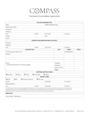 ZYTO Compass System Purchase and Subscription Agreement