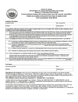 Hawaii Employee Notification to Employer Form HC-5