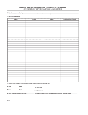 Manufacturer's Material Certificate of Conformance