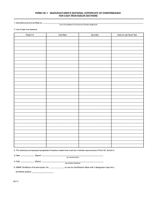 Manufacturer's Material Certificate of Conformance