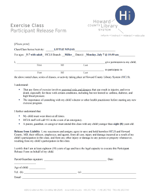 Exercise Class Participant Release Form