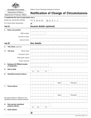 Defence Home Ownership Assistance Scheme Notification of Change of Circumstances