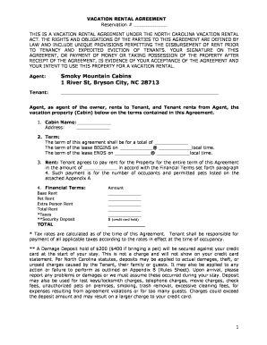 North Carolina Vacation Rental Agreement