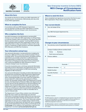NEIS Change of Circumstances Notification Form