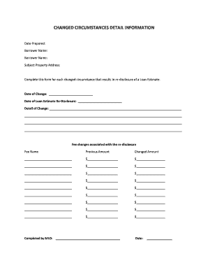 Loan Estimate Change Disclosure Form