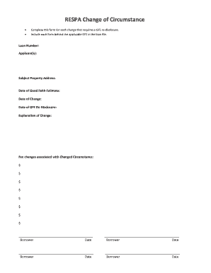 RESPA Change of Circumstance Form