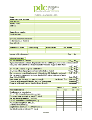 Personal Tax Organizer - 2016