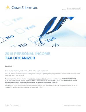 2015 Personal Income Tax Organizer