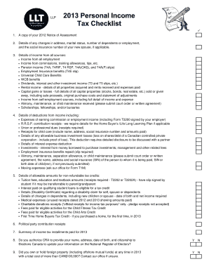 2013 Canadian Tax Return Checklist