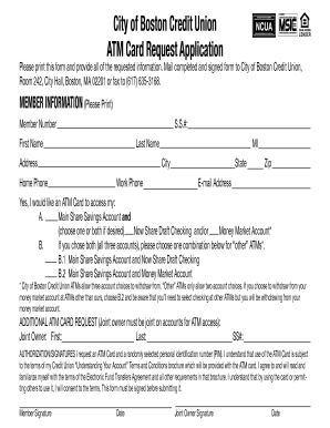 City of Boston Credit Union ATM Card Request Application