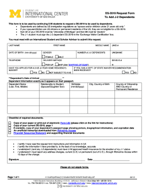 DS-2019 Request Form for J-2 Dependents