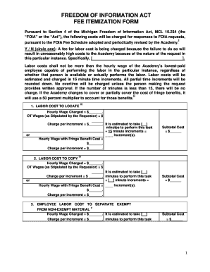 Michigan Freedom of Information Act Fee Itemization Form