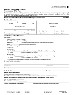 Pennsylvania 457(b) Incoming Transfer/Direct Rollover Form