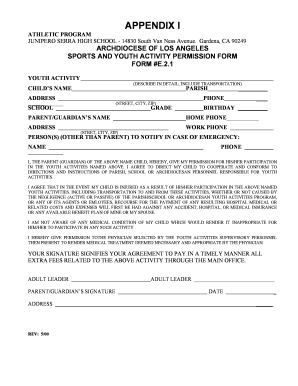 Sports and Youth Activity Permission Form