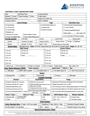Partition and Vanity Master Spec Form
