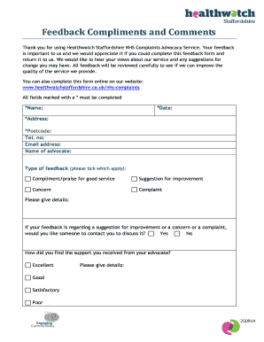 Healthwatch Staffordshire Feedback Form