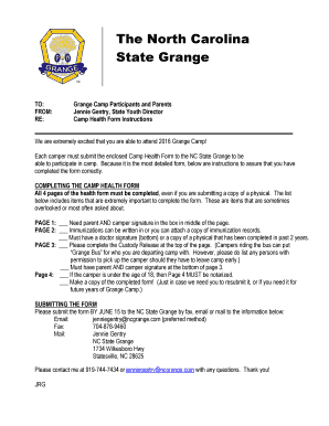 North Carolina 4-H Camp Health Form