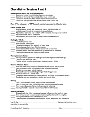 Teen Driver Training Checklist