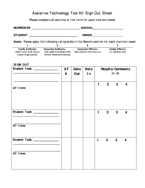 Assistive Technology Tool Kit Sign Out Sheet