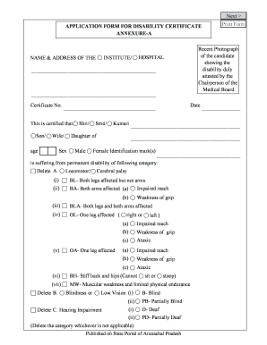 Disability Certificate Application Form