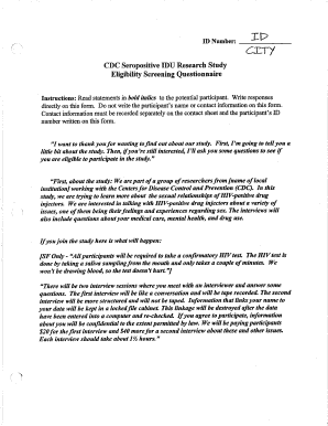 CDC HIV-Positive Drug Injectors Study Screening Questionnaire