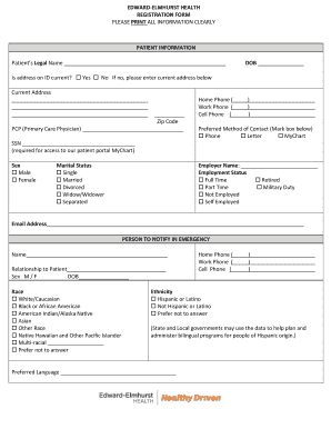 Edward-Elmhurst Health Patient Registration Form