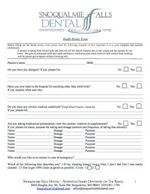 Health History Form