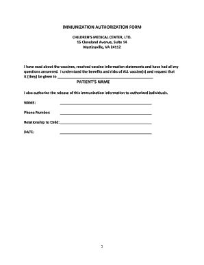 Immunization Authorization Form