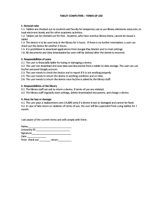 Tablet Computers Terms of Use Agreement