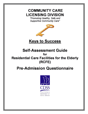 Residential Care Facility for the Elderly Pre-Admission Questionnaire