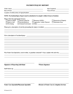 Incident Injury Report Form