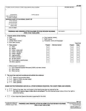Findings and Orders After In-Home Status Review Hearing