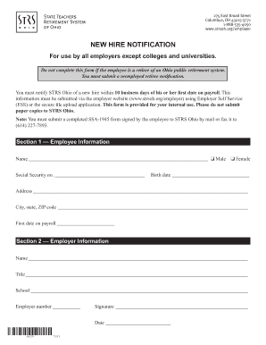 STRS Ohio New Hire Notification Form