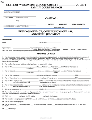Wisconsin Divorce Judgment Form