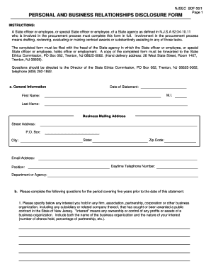 New Jersey Personal and Business Relationships Disclosure Form