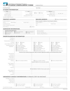 School District #73 Student Enrollment Form