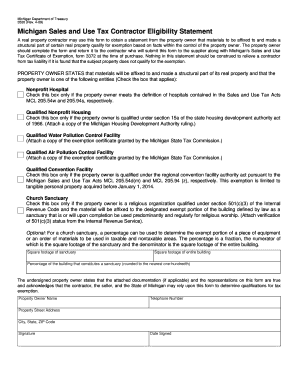 Michigan Sales and Use Tax Contractor Eligibility Statement