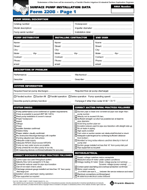 Surface Pump Installation Data Form