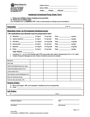 Implanted Intrathecal Pump Order Form