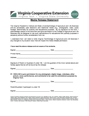 Virginia Tech Media Release Permission Form